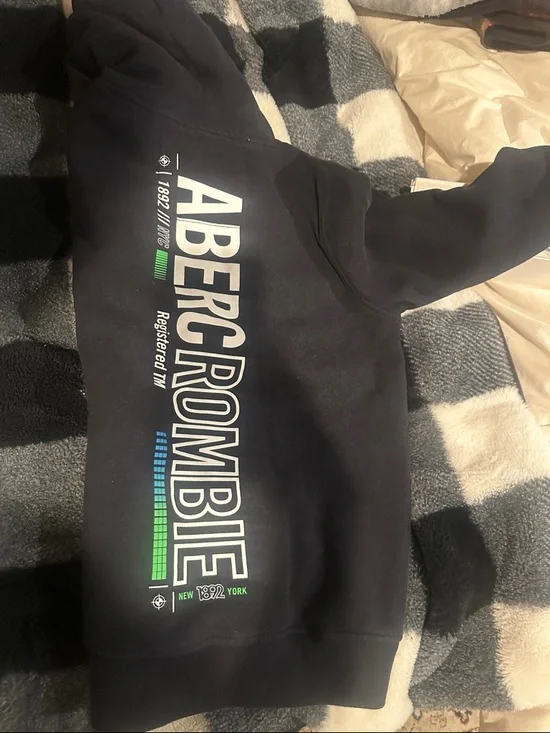 Abercrombie & Fitch Black Zip-Up Hoodie with Green & Blue Accent - Picture 2 of 5